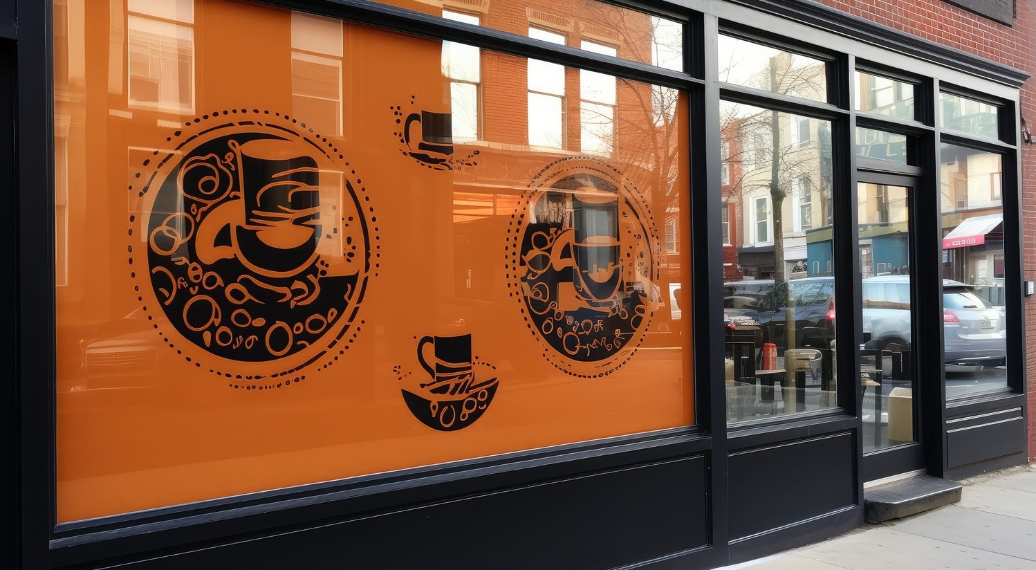 Inscripționare vitrine și fațade cafenea Sibiu cu autocolant personalizat Inscripționare vitrine și fațade pentru o cafenea din Sibiu, adaptată noilor reglementări, cu autocolant personalizat aplicat la distanță față de geam.