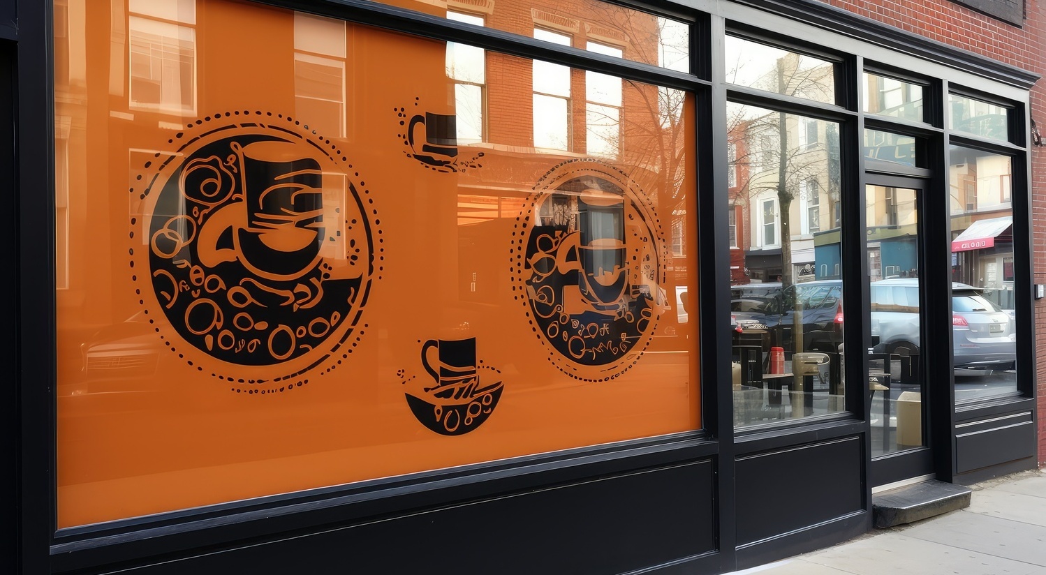 Inscripționare vitrine și fațade cafenea Sibiu cu autocolant personalizat Inscripționare vitrine și fațade pentru o cafenea din Sibiu, adaptată noilor reglementări, cu autocolant personalizat aplicat la distanță față de geam.